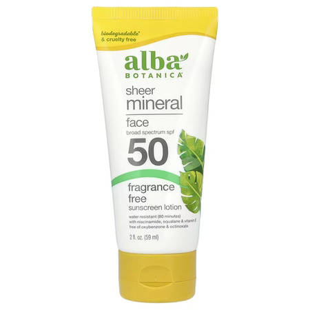 Alba Botanica Mleczko do opalania twarzy SPF50 - 59 ml | Mineralna ochrona i nawilżenie