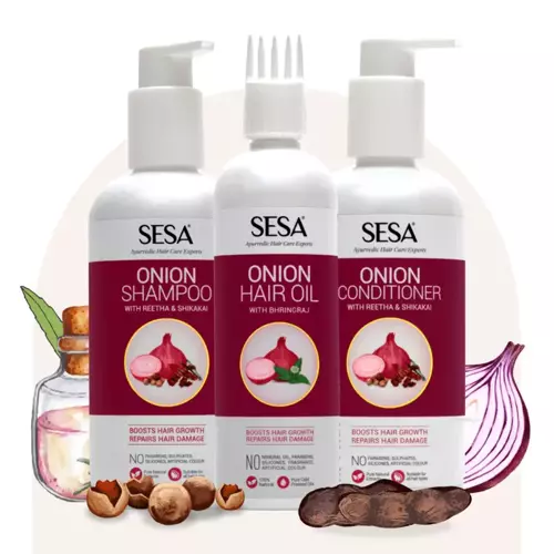 Zestaw szampon + odżywka + olejek do włosów z wyciągiem z cebuli i ziół Sesa